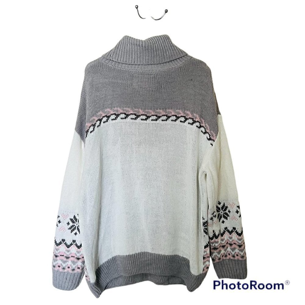 NORDIC Oversized Hand-Knit Slouchy Fairisle Fisherman Sweater-Medium - Picture 2 of 6